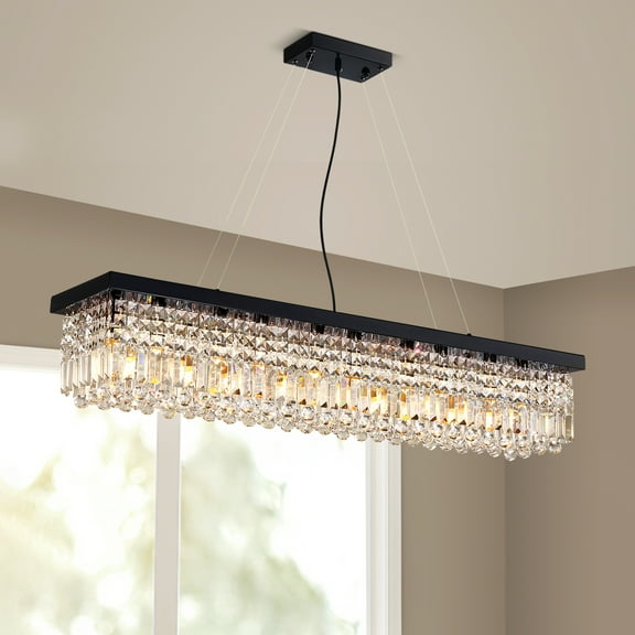 HOOMEDELIER Modern Crystal Chandelier,47" Rectangular Chandelier Pendent Light Fixture,Ceiling Chandelier for Indoor