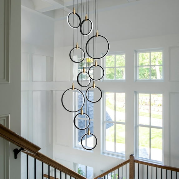 HOOMEDELIER Modern Foyer Chandeliers for High Ceilings LED Chandelier and Remote/App Control ,10-Light Dimmable Pendant Light with Adjustable Rings