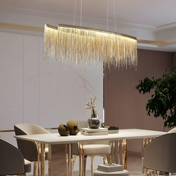 HOOMEDELIER Post-Modern Rectangle Aluminum Tassel Linear Chandelier Rectangular Pendant Light Fixture for Indoor Kitchen - L40"