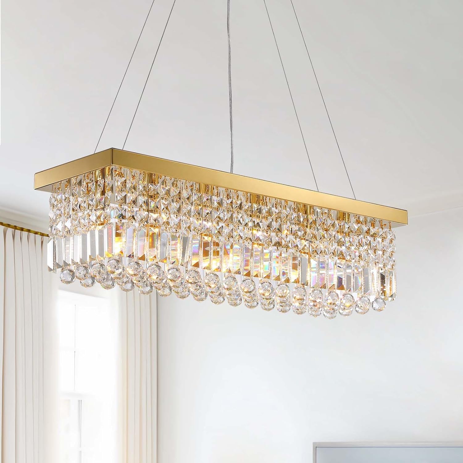 HOOMEDELIER Rectangle K9 Crystal Chandelier,Luxury LED Chandelier ...