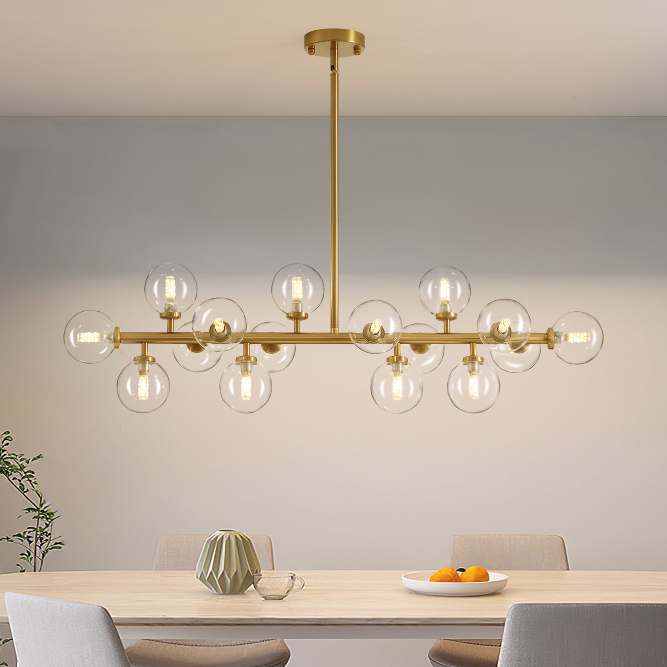 Gold and Clear Glass 16-Light Sputnik Chandelier