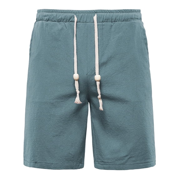 HOOMEUMY 2025 Men's Cotton Linen Shorts Summer Beach Elastic Waist Baggy Shorts with Pockets Solid Color Drawstring Short Pants Plus Size Green 8