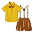 thumbnail image 1 of HOOMEUMY Baby Boys Summer Outfits Plaid Bowtie Short Sleeve Button Down Shirt Suspender Shorts Set Yellow 6 Years, 1 of 8