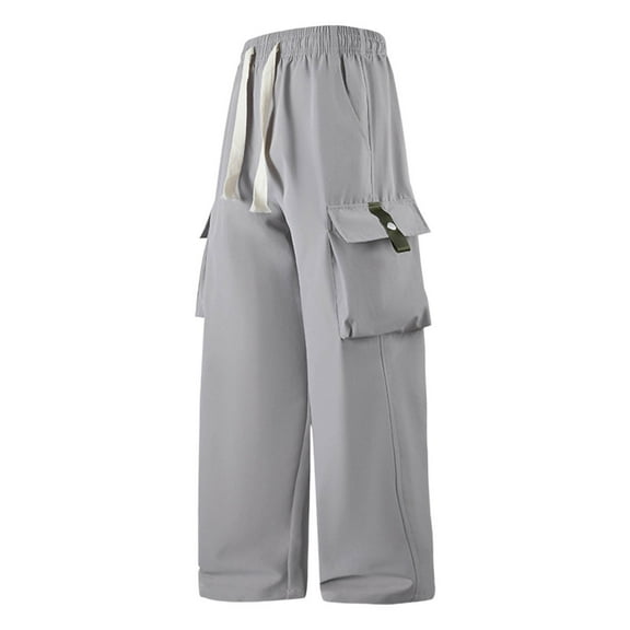 HOOMEUMY Baggy Pants for Men Straight Leg Sweatpants Men Casual Drawstring Elastic Waist Outdoor Hiking Trousers with Pockets (Gray,L)