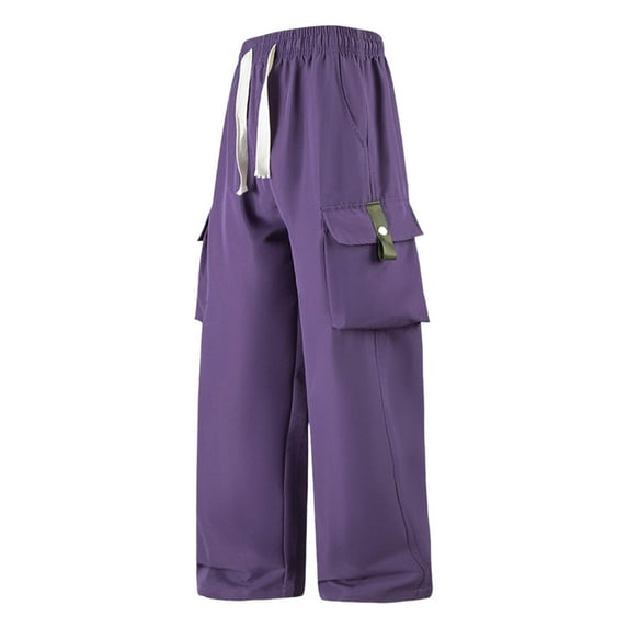 HOOMEUMY Baggy Pants for Men Straight Leg Sweatpants Men Casual Drawstring Elastic Waist Outdoor Hiking Trousers with Pockets (Purple,XXXL)