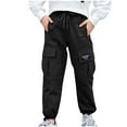 thumbnail image 1 of HOOMEUMY Boys Cargo Pants Loose Fit Drawstring Waist Trousers Kids Summer Cotton Pants Sport Jogger Trousers for Boys Black 8 Years, 1 of 5