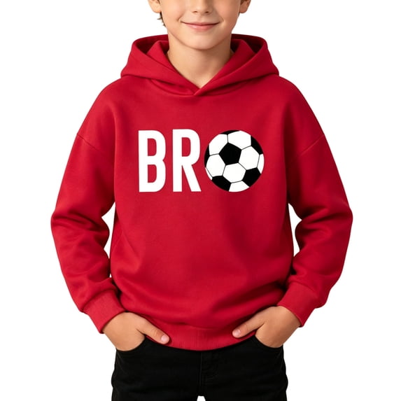 HOOMEUMY Boys Graphic Print Pullover Hoodie Soccer Themed Long Sleeve Sweatshirt With Kangaroo Pocket For Kids Daily Wear