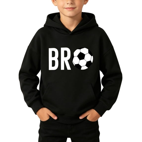 HOOMEUMY Boys Graphic Print Pullover Hoodie Soccer Themed Long Sleeve Sweatshirt With Kangaroo Pocket For Kids Daily Wear