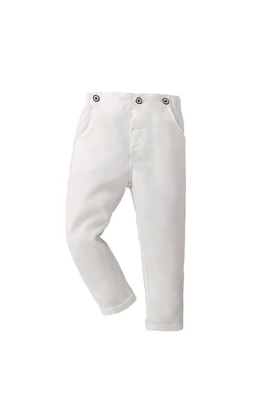 Boys' Pants Elastic Waist Trousers Straight Leg Toddler Kids Summer Dress Pants Comfy Soft Breathable Lightweight White 18 Months