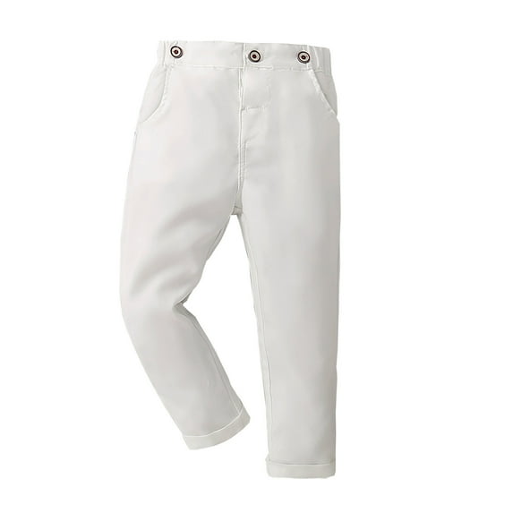 HOOMEUMY Boys' Pants Elastic Waist Trousers Straight Leg Toddler Kids Summer Dress Pants Comfy Soft Breathable Lightweight White 6 Months