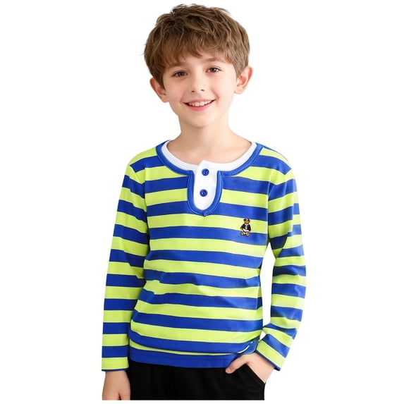 HOOMEUMY Boys School Layering Casual Long Sleeve Tee Soft Cotton Material Color Stripe