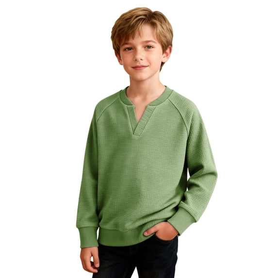 HOOMEUMY Boys School Sweatshirts & Hoodies Textured V Neck Long Sleeve Sweatshir