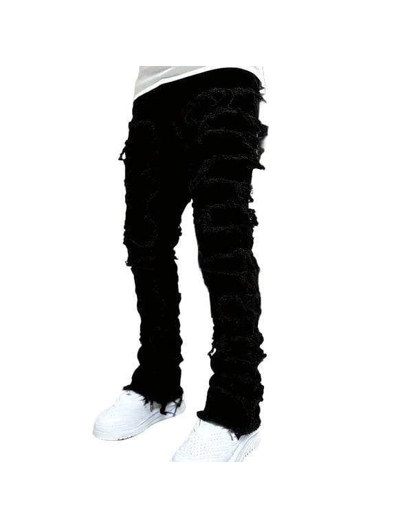 Boys Stacked Skinny Jeans Harajuku Style Ripped Denim Pants with High Waist