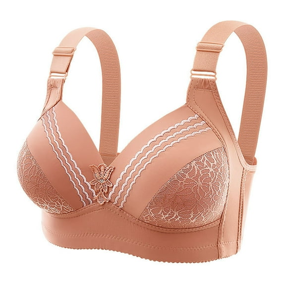 HOOMEUMY Bras for Women Fashion Plus Size Wire Free Comfortable Push Up Bra Underwear Sex Lace Comfort Full Coverage Bra Adjustable Straps Underwear-Watermelon Red-Red