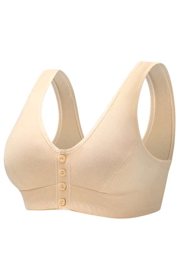 Bras for Women Front Opening Buckle Gathered Large Size Solid Colour Breathable Bra Comfortable Wire Free Wide Straps Underwear Sport Bras-Beige-Beige