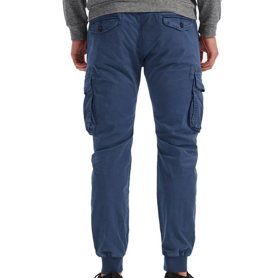 HOOMEUMY Cargo Pants for Men Multi Pocket Jogging Cool Pant Elastic Waist Trousers Outdoor Fashion Straight Fit Full-length Pants Workout Athletic Joggers Casual Regular Fit Solid ColorⓐBlue XXL