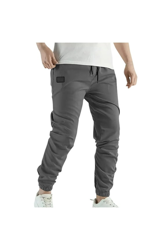 Cargo Pants for Men Outdoor Fashion Tapered Pants for Men Soccer Running Workout Casual Solid Color Jogging Cool Pant Elastic Waist Trousers Training Track Pants with PocketsⓐGray L