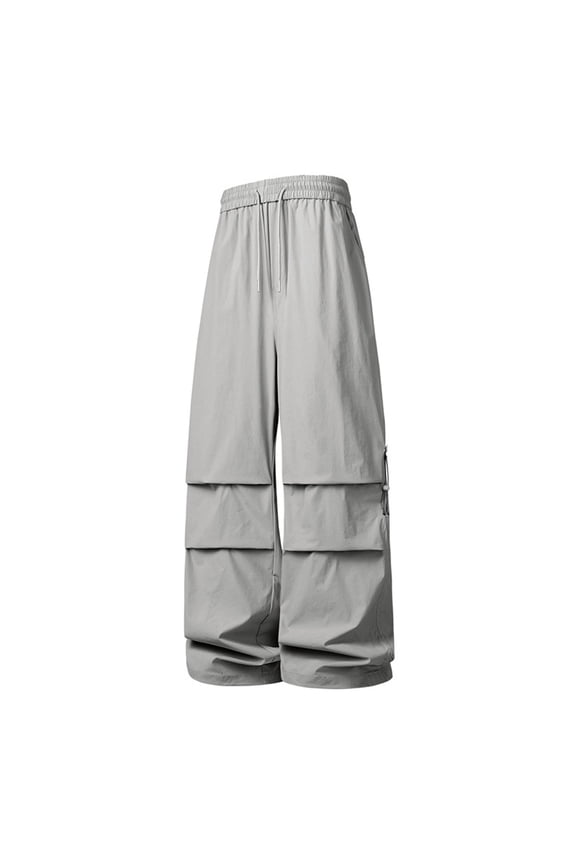 Cargo Pants Men Wide Leg Pants For Men Fast Dry Elastic Drawstring Pleated Layered Loose Parachute Trousers Light Summer Pants Men Solid Color Street Skate Hip Hop Outdoor Wear