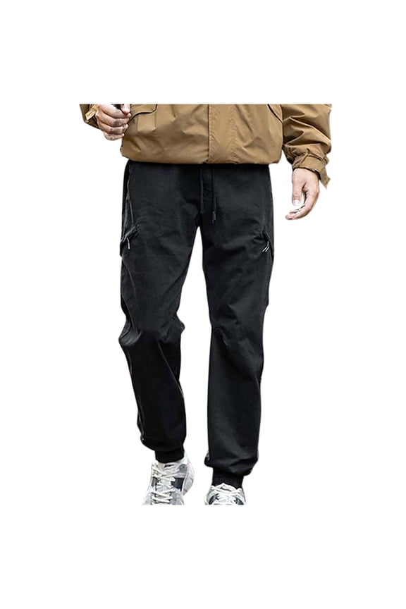 Cargo Pants for Men Drawstring Stretch Elastic Waist Tapered Trousers with Pockets Stylish Casual Fit Jogging Black XXXXXXL