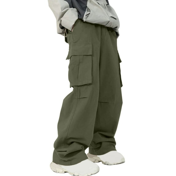 HOOMEUMY Cargo Pants for Men Elastic Waist Baggy Pants for Men Multi-Pocket Solid Color Sweatpants Baggy Leisure Trousers (Army Green,XXL)