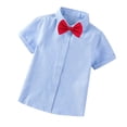 thumbnail image 1 of HOOMEUMY Child Gentleman's Shirts Workout Short Sleeve Clothes 2025 Trendy Classic Solid Blouses Turndown Collar Tops Bow Tie Design Casual Blue 2-3 Years, 1 of 5