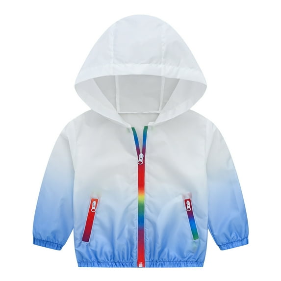 HOOMEUMY Child Hoodie Jacket Long Sleeve Clothes 2025 Trendy Ombre Blouses Crew Neck Jackets Sun Protection Design Casual Workout Blue 7 Years