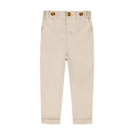 HOOMEUMY Child Toddler Baby Boys Suit Pants Gentleman Style Classic Solid Stretch Breathable Casual Long Trousers Yellow 3-4 Years