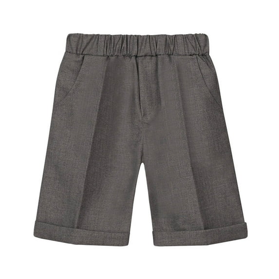 HOOMEUMY Child Youth Boys Solid Color Shorts Summer Beach Knee Length Elastic Waist Lightweight Breathable Shorts with Pockets Gray 7-8 Years
