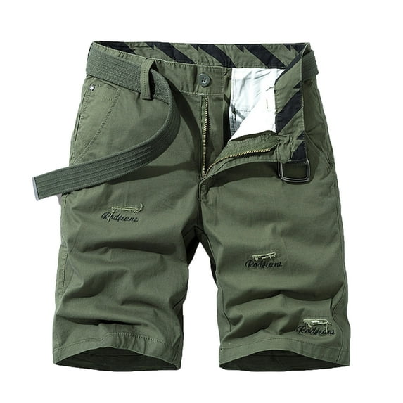 HOOMEUMY Men's Summer Shorts Solid Color Multi-Pockets Straight Bermuda Shorts with Belt Belted Bermuda Cargo Shorts for Men Army Green 34