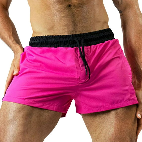 HOOMEUMY Men's Quick Dry Swim Trunks with Mesh Lining Pockets Lightweight Solid Color Bathing Suits Beach Shorts Pink 12