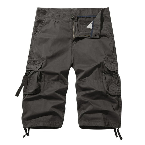 HOOMEUMY Men's Summer Cargo Shorts Multi-Pockets Loose Fit Straight Capri Pants with Belt Outdoor Athletic Cargo Shorts for Men Dark Gray 12