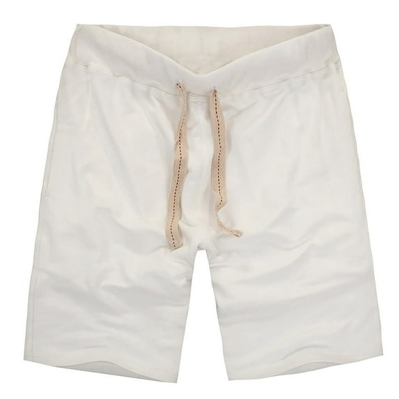 HOOMEUMY Men's Summer Shorts Cotton Linen D string Elastic Waist Beach Shorts Solid Color Bermuda Shorts Plus Size White 6