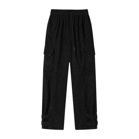 HOOMEUMY Corduroy Pants Men Cargo Cotton Sweatpants Wide Leg Outdoor Pants Spring Fashion Loose Fit Baggy Sweatpants with Pockets Black 14