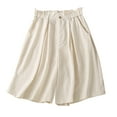 thumbnail image 1 of HOOMEUMY Cotton Lien Shorts for Women Casual Elastic High Waist Hiking Comfy Beach Shorts Frayed&nbsp;Hem&nbsp;Loungewear Knee Length Bermuda Shorts Oversize Wide Leg Solid Color Fashion Summer Shorts, 1 of 9