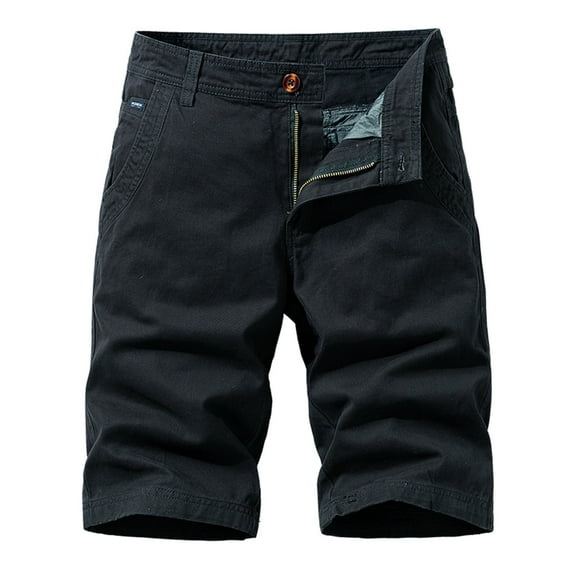 HOOMEUMY 2025 Men's Cotton Solid Color Straight Multi-Pocket Bermuda Shorts Summer Beachwear Beachwear Bermuda Shorts for Men Black 12