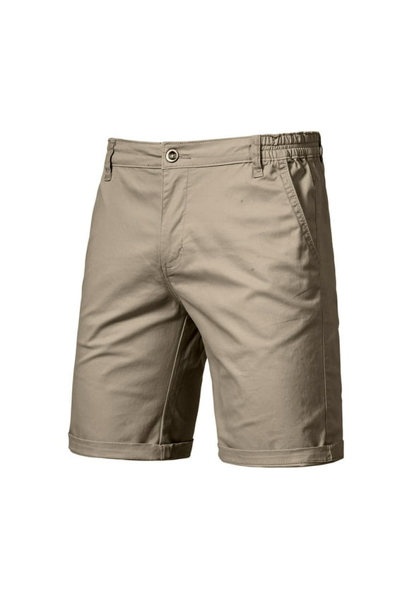 2025 Men's Summer Stretch Straight Fit Shorts with Belt Loops Side Pockets Solid Color Bermuda Beachwear Khaki 8