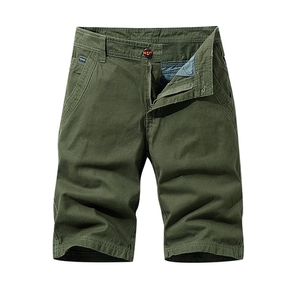HOOMEUMY Men's Cotton Solid Color Straight Multi-Pocket Bermuda Shorts Summer Beachwear Beachwear Bermuda Shorts for Men Army Green 10