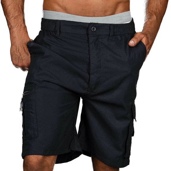 HOOMEUMY Men's Summer Cargo Shorts Cotton Loose Fit Multi-Pockets Solid Straight Leg Beach Shorts Blue 4