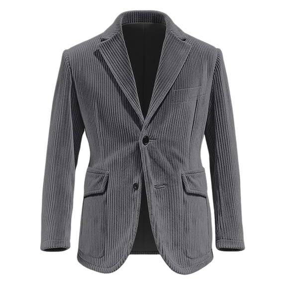 HOOMEUMY Dress Shirt for Men Long Sleeve Comfy V-Neck Lightweight Spring Solid Color Corduroy Button Lapel Business Casual Blazer Shirt (Gray,XXL)