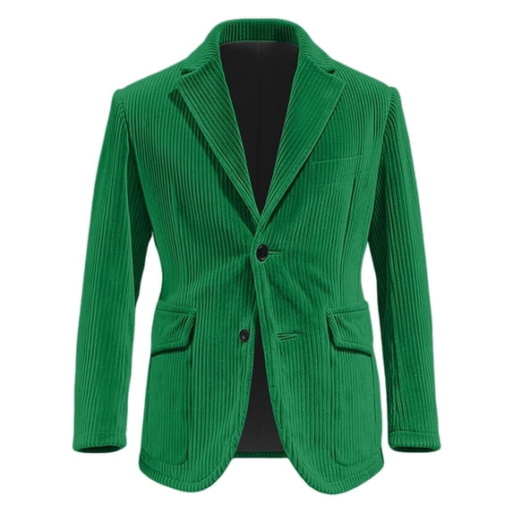 HOOMEUMY Dress Shirt for Men Long Sleeve Comfy V-Neck Lightweight Spring Solid Color Corduroy Button Lapel Business Casual Blazer Shirt (Green,XXL)