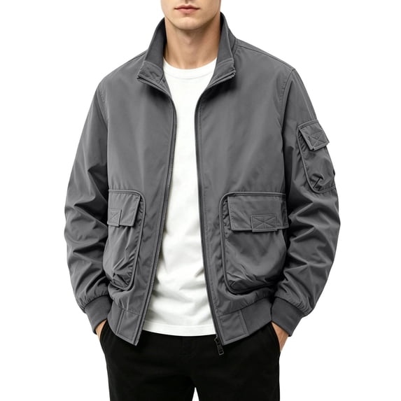 HOOMEUMY Fashion Men's Airy Flight Jacket Casual Stylish Windbreaker Thin Jacket