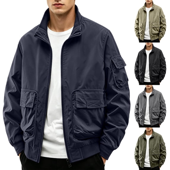 HOOMEUMY Fashion Men's Airy Flight Jacket Casual Stylish Windbreaker Thin Jacket