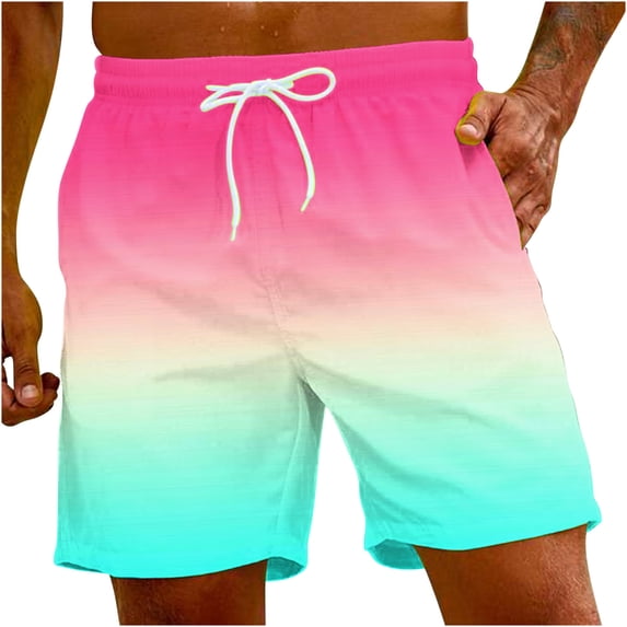 HOOMEUMY Gradient Color Swim Trunks for Men Quick Dry Swim Shorts with Drawstring Pockets Beach Shorts for Summer Vacation Multi-color XXXXXL
