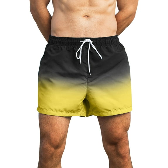 HOOMEUMY Gradient Color Swim Trunks for Men with Drawstring Elastic Waist Breathable Light Weight Mesh Lining Yellow XXL