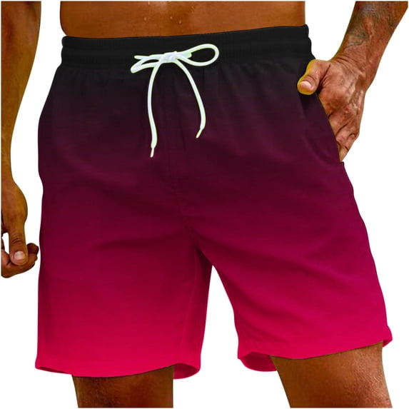 HOOMEUMY Gradient Drawstring Swim Trunks for Men Quick Dry Beach Shorts with Mesh Lining Green Bathing Suits Side Pockets Summer Swimwear Pink M