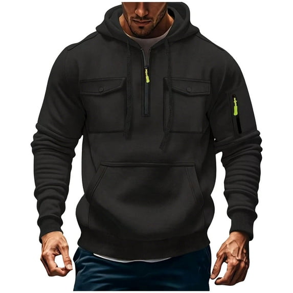 HOOMEUMY Hoodies for Men Zip Up Fleece Pullover Loose Fit Hooded Sweatshirt with Pocket Long Sleeve Drawstring Fashion Sweatshirts Fall Winter Hoodies (Black,M)