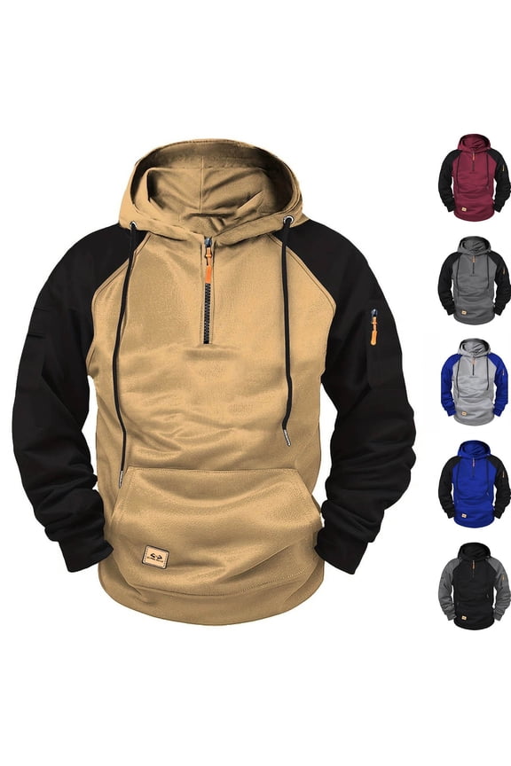 Hoodies for Men Fall Fashion Quarter Zip Pullover Cargo Hoodie Jacket Hooded Winter Fleece Sweatshirt with Pockets (Black,S)