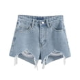 thumbnail image 1 of HOOMEUMY Jean Shorts for Women Casual Regular Fit Asymmetrical Hem High Waisted Fashion Summer Shorts Stretch Shorts Ripped Denim Shorts with Pockets Distressed Trendy Cut Off Shorts, 1 of 5