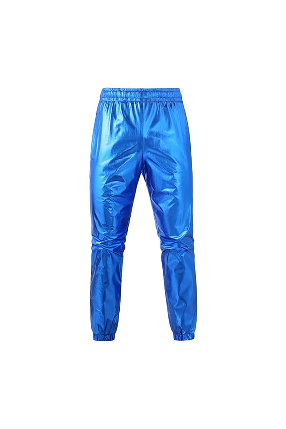 Joggers for Men Shiny Elastic Waist Sequin Hippie Party Dance Pants Solid Color Casual Comfy Joggers Pants (Blue,XXXXXL)