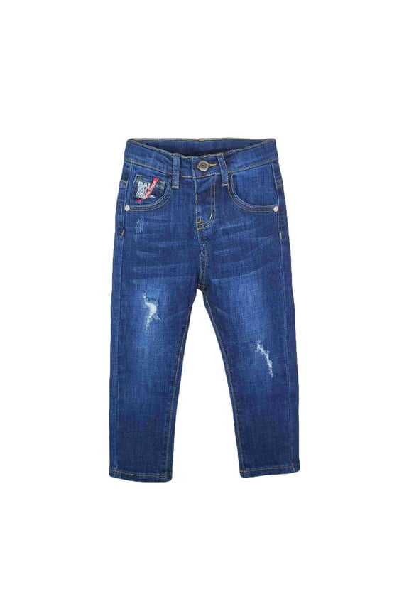 Kid's Boy's Stretch Denim Ripped Distressed Jeans Pants Lightweight Breathable Trousers with Pockets Blue 3 Years